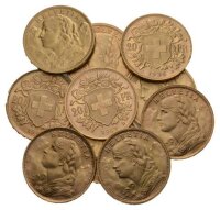 20 Franken Goldvreneli Schweiz Lot 10 Stück div. Jahrgänge *(X)
