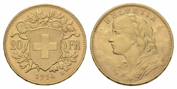 Schweiz 20 Franken 1914 B Vreneli