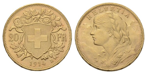 Schweiz 20 Franken 1914 B Vreneli