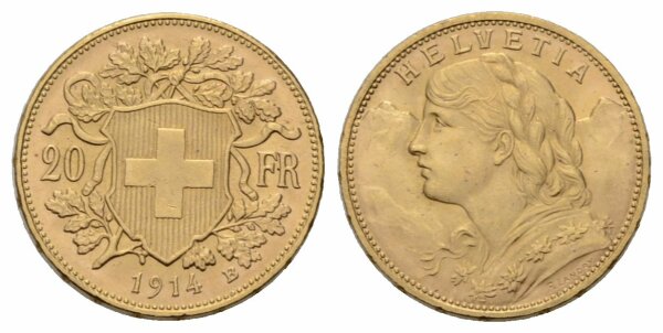 Schweiz 20 Franken 1914 B Vreneli