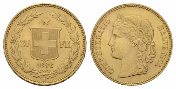 Schweiz 20 Franken 1896 B Helvetia