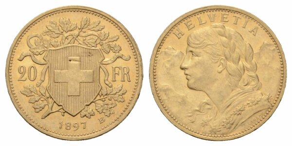 Schweiz 20 Franken 1897 B Goldvreneli