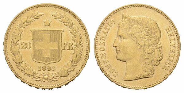 Schweiz 20 Franken 1893 Helvetia
