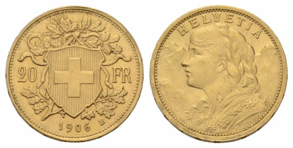 Schweiz 20 Franken 1906 B Vreneli