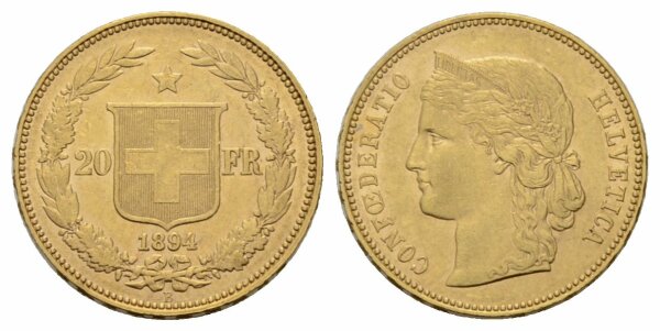 Schweiz 20 Franken 1894 B Helvetia