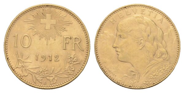 Schweiz 10 Franken 1912 B Vreneli