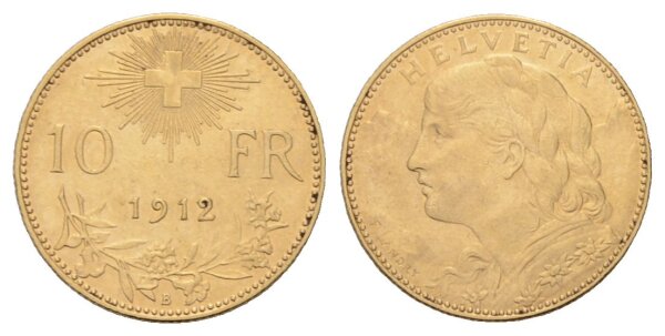 Schweiz 10 Franken 1912 B Vreneli
