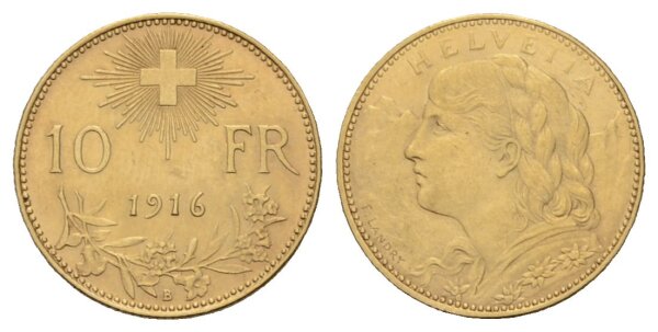 Schweiz 10 Franken 1916 B Vreneli