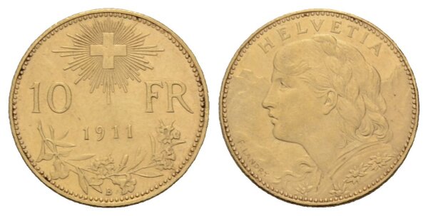 Schweiz 10 Franken 1911 B Vreneli