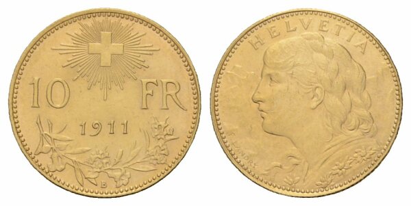 Schweiz 10 Franken 1911 B Vreneli