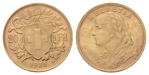 Schweiz 20 Franken 1935 LB Abart 21 Sterne