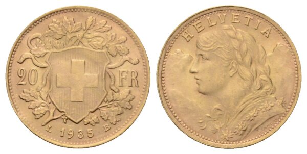 Schweiz 20 Franken 1935 LB Abart 21 Sterne