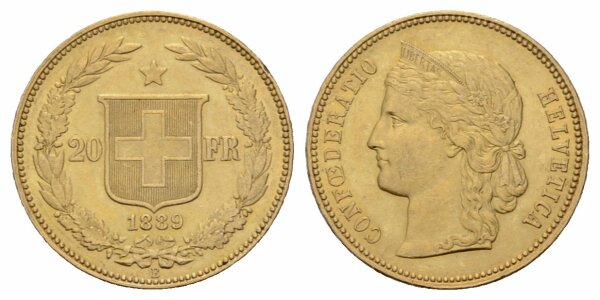 Schweiz 20 Franken 1889 Helvetia
