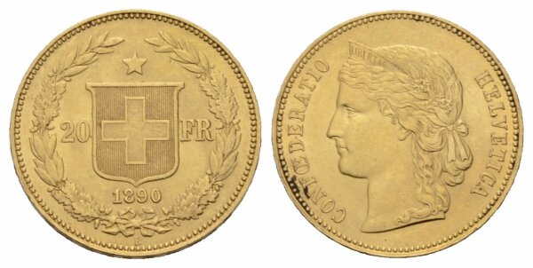 Schweiz 20 Franken 1890 B Helvetia