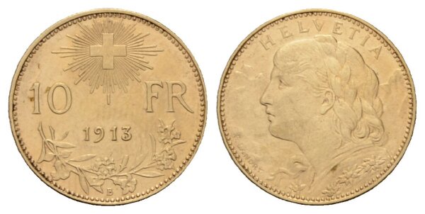 Schweiz 10 Franken 1913 B Goldvreneli