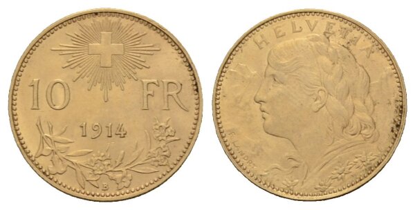 Schweiz 10 Franken 1914 B Goldvreneli