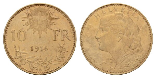 Schweiz 10 Franken 1914 B Goldvreneli