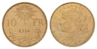 Schweiz 10 Franken 1914 B Goldvreneli