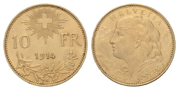 Schweiz 10 Franken 1914 B Goldvreneli