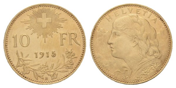 Schweiz 10 Franken 1915 B Goldvreneli