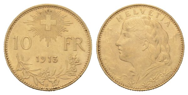 Schweiz 10 Franken 1913 B Goldvreneli