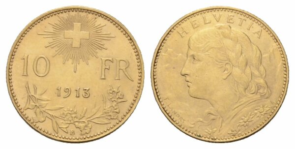 Schweiz 10 Franken 1913 B Vreneli