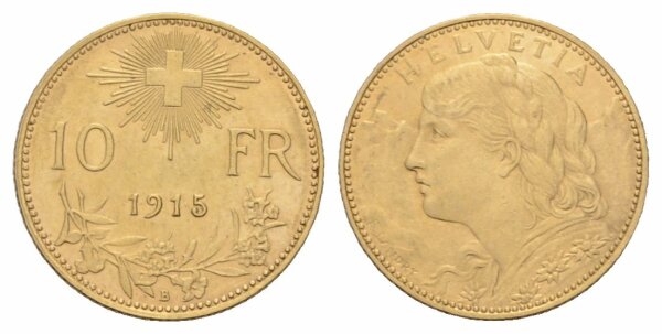 Schweiz 10 Franken 1915 B Goldvreneli