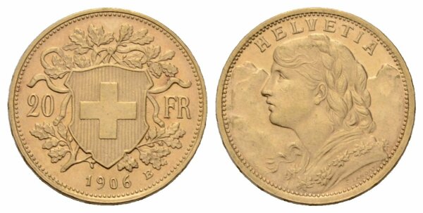 Schweiz 20 Franken 1906 B Goldvreneli