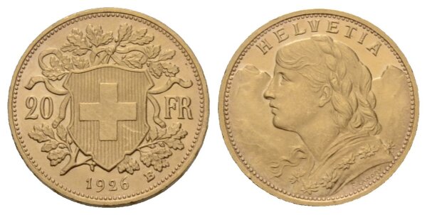 Schweiz 20 Franken 1926 B Goldvreneli