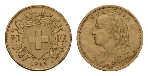 Schweiz 20 Franken 1912 B Vreneli