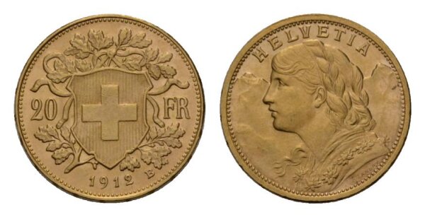 Schweiz 20 Franken 1912 B Vreneli