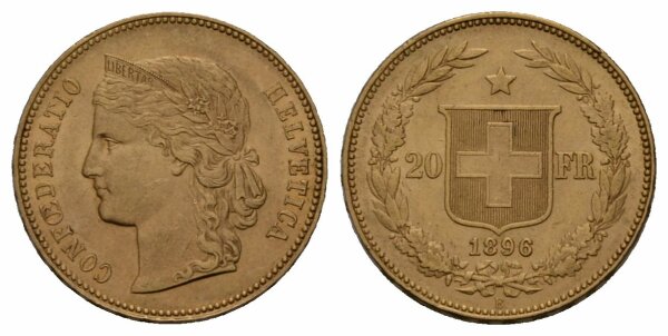 Schweiz 20 Franken 1896 B Helvetia