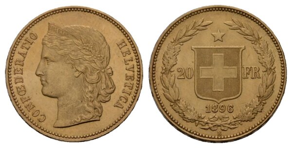 Schweiz 20 Franken 1896 B Helvetia