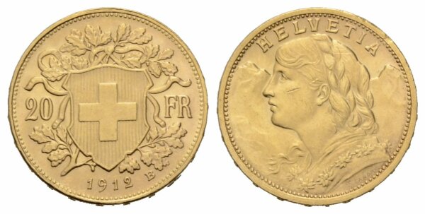 Schweiz 20 Franken 1912 B Goldvreneli
