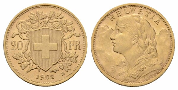 Schweiz 20 Franken 1902 B Vreneli