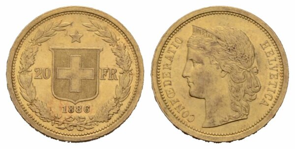 Schweiz 20 Franken 1886 Goldvreneli