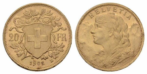 Schweiz 20 Franken 1902 B Goldvreneli