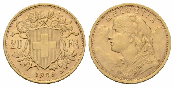 Schweiz 20 Franken 1903 B Goldvreneli