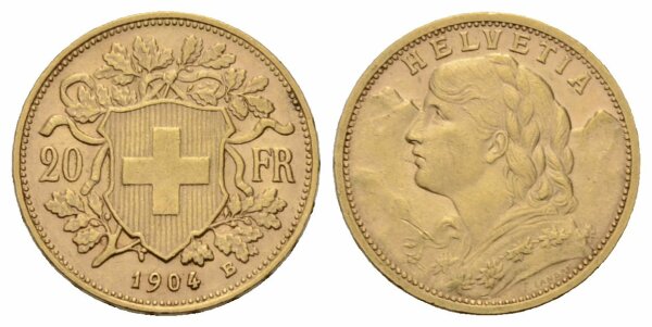 Schweiz 20 Franken 1904 B Goldvreneli