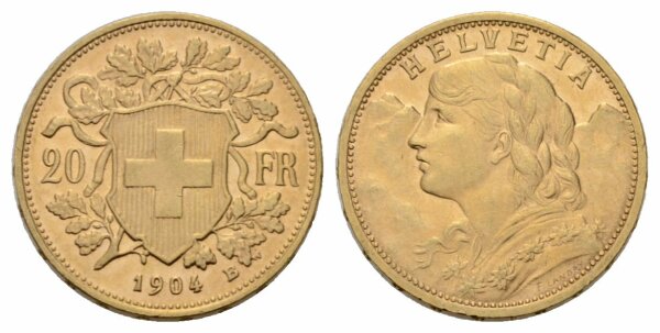 Schweiz 20 Franken 1904 B Goldvreneli