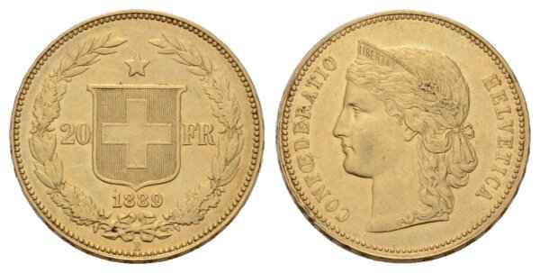 Schweiz 20 Franken 1889 B Helvetia