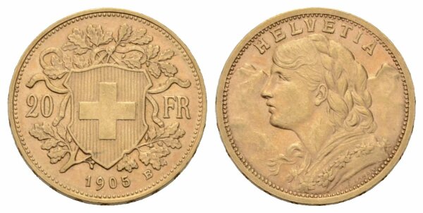 Schweiz 20 Franken 1905 B Vreneli