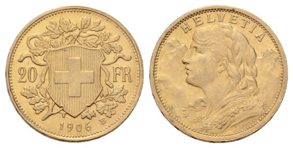 Schweiz 20 Franken 1906 B Vreneli