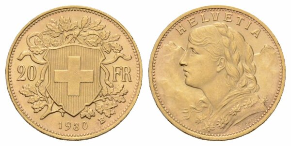 Schweiz 20 Franken 1930 B Vreneli