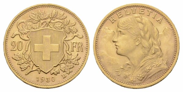 Schweiz 20 Franken 1930 B Vreneli
