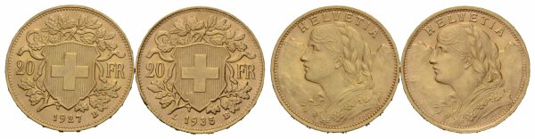 Schweiz Lot 2 x 20 Franken 1927, L1935B