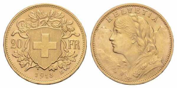 Schweiz 20 Franken 1913 B Vreneli