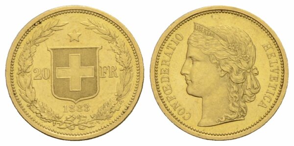 Schweiz 20 Franken 1883 Helvetia