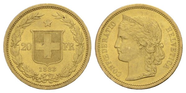 Schweiz 20 Franken 1883 Helvetia