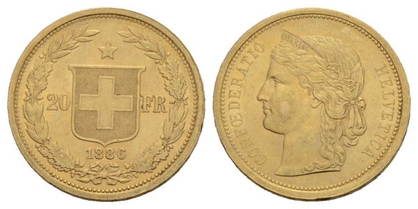 Schweiz 20 Franken 1886 Helvetia